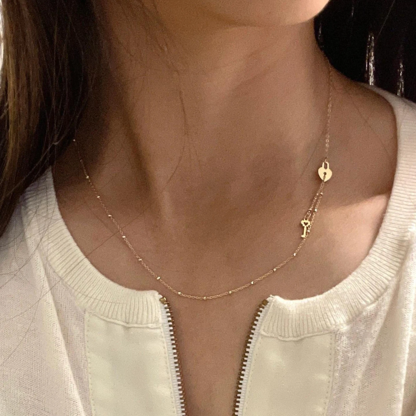 14KGF Gold Heart Lock and Key Necklace Handmade Dainty Bracelet Waterproof Tarnish Resistant Jewelry Gift for Women