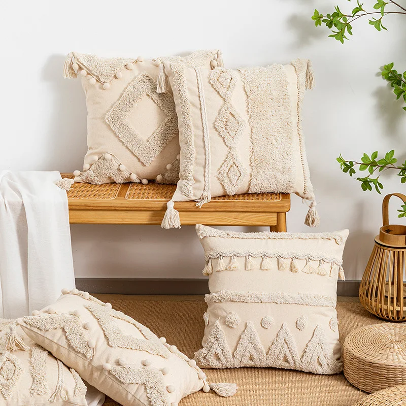 

Bohemia Throw Pillow Cover Decorative Pillow Case Real Shooting Tufted Tassel Cushion Cover 45*45 Wholesale Pillow Cover