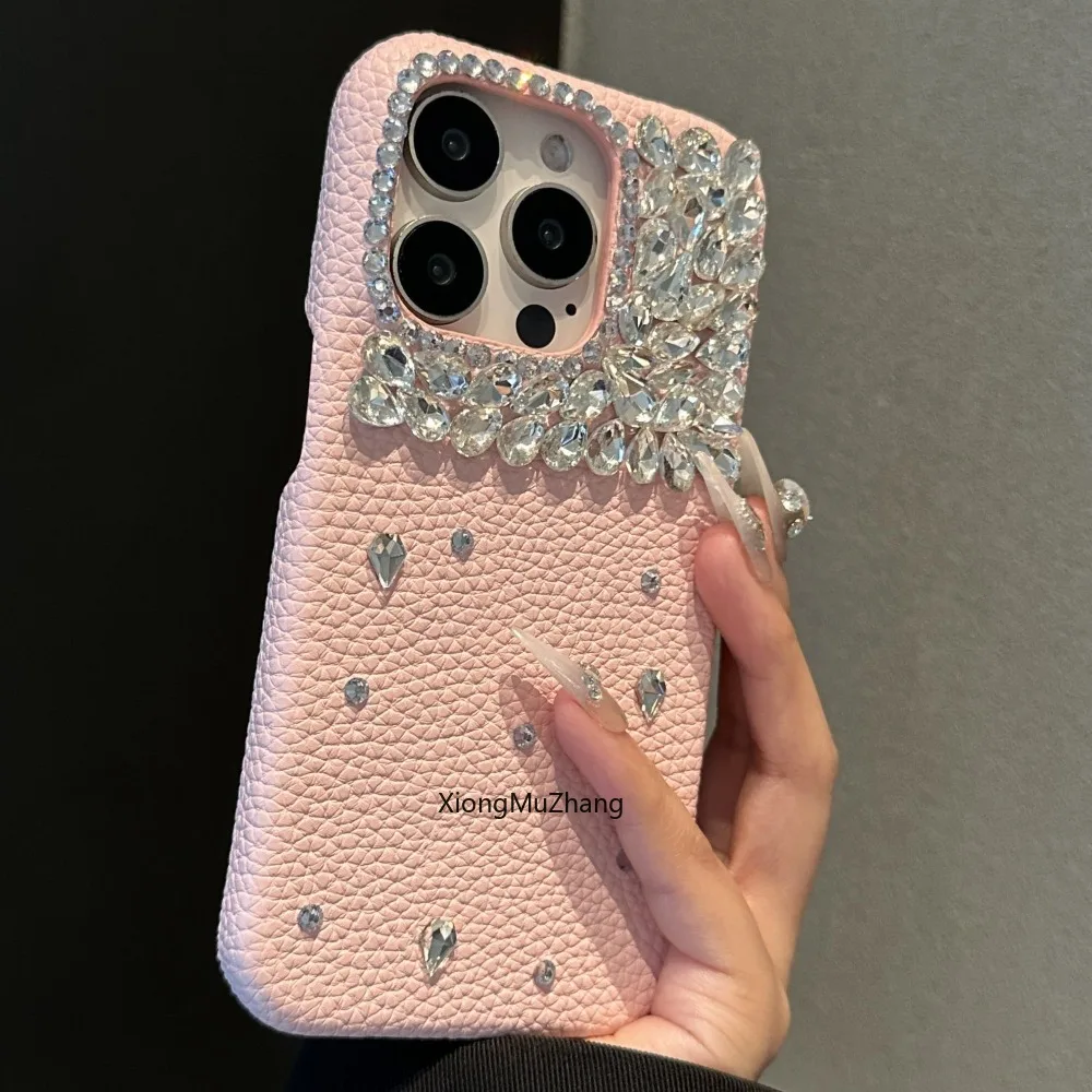 Per IPhone 14 Pro Max custodia con strass in pelle rosa Bling Diamond Crystal Girl 15 Plus 14 12 14 Pro Max XS X XR Cover antiurto