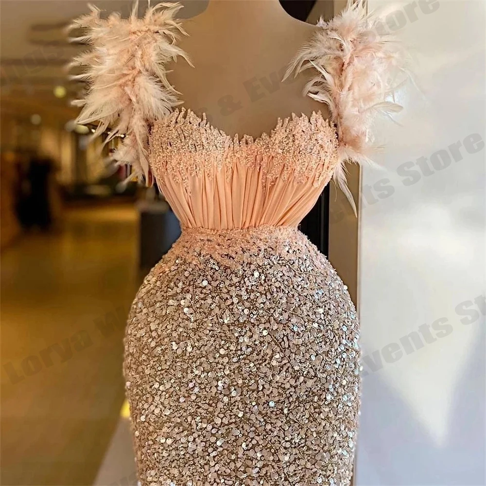 Gorgeous Orange Feather Evening Dresses Prom Gowns for Party Sweetheart Mermaid Beaded Sequins Formal Women's Vestidos De платье