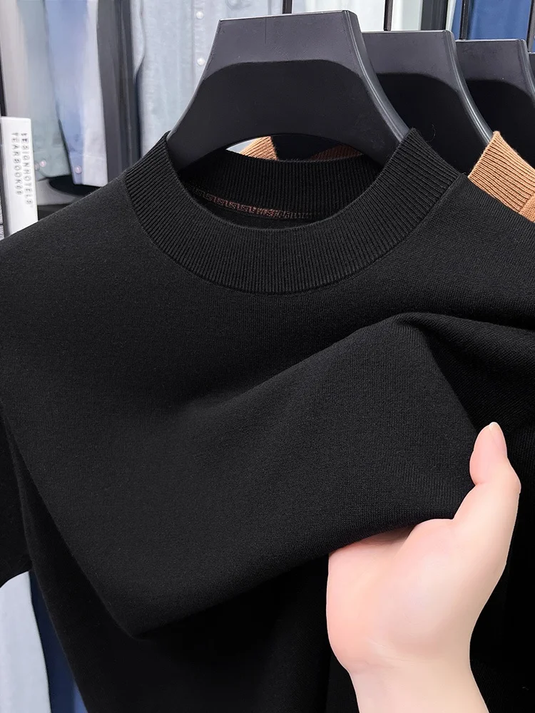 

Rn Men's Autumn Lightweight Luxury ort Sve Knitted round Ne Color Wool Blend Slim Fit Base irt Warm Top Trendy