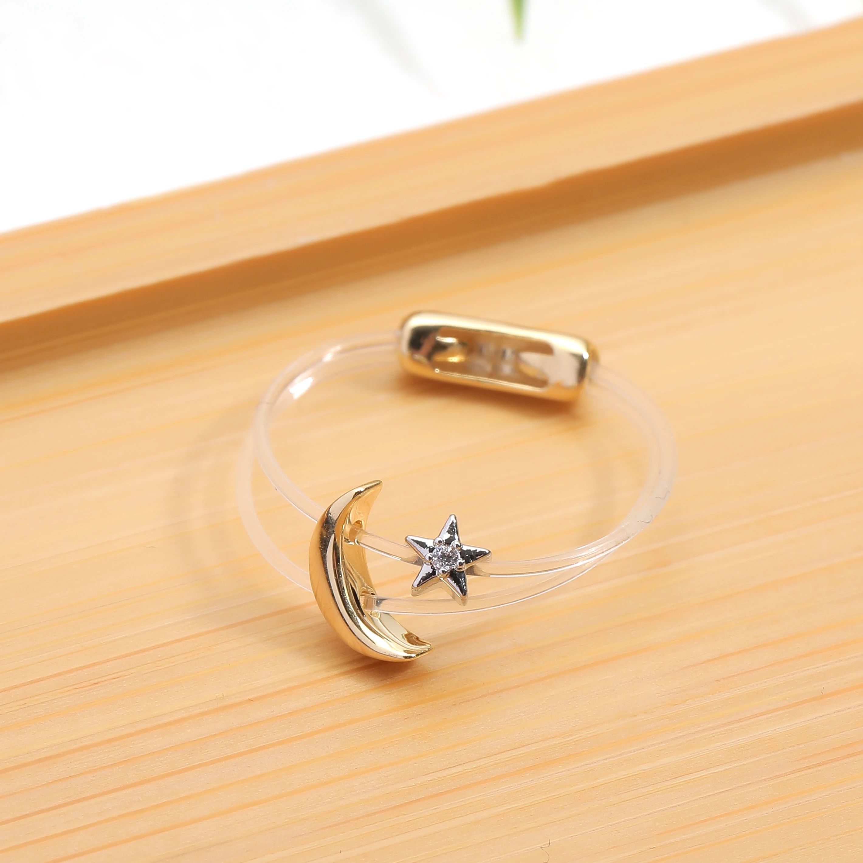 Sweet Trendy Women\'s Ring Fashion Invisible Transparent line Brass Ring Moon Star Zircon Jewelry Accessory For Daily life