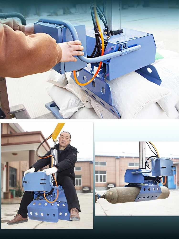 Pneumatic mechanical gripper, cement handling machine, vehicle mounted electric hydraulic loading and unloading assistance