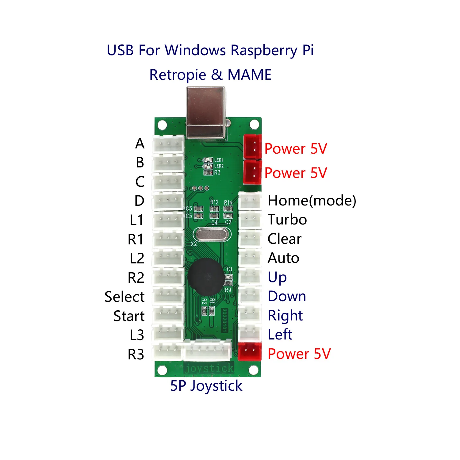 SJ@JX Arcade Game USB Encoder Code Board Zero Delay Game Controller LED Button Joystick Cable for Retro Pie PC MAME Raspberry Pi