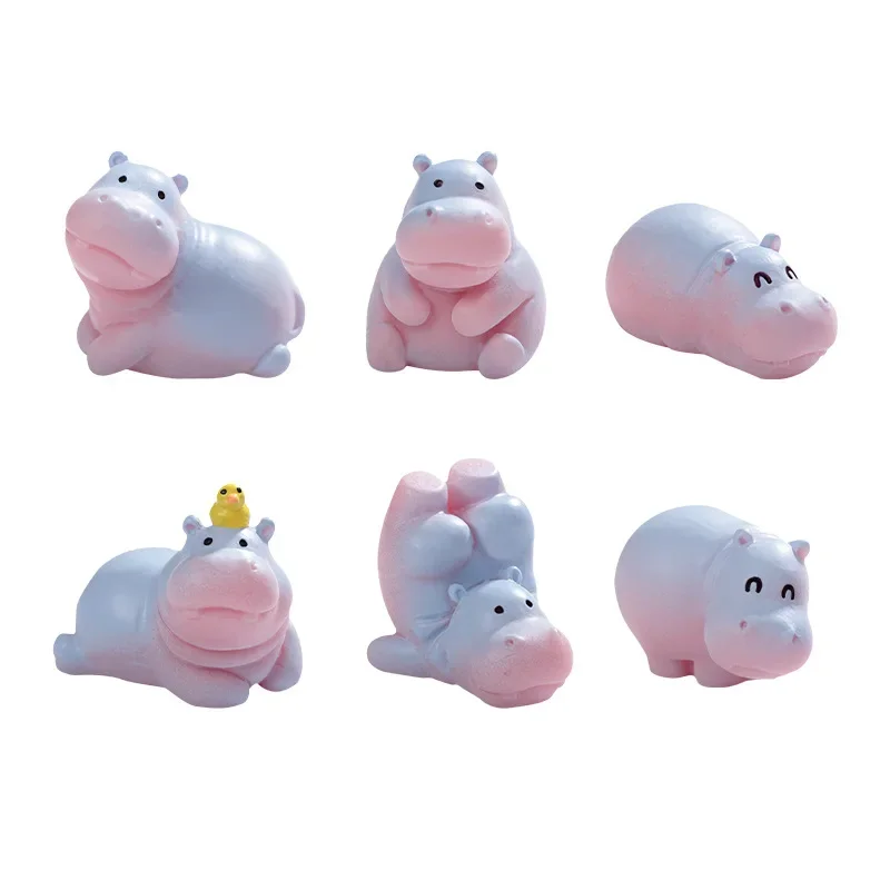 6pcs Mini Hippopotamus Figurine Cute Animals Miniature Landscape Decoration Ornament Crafts DIY Fairy Garden Decoration Gifts