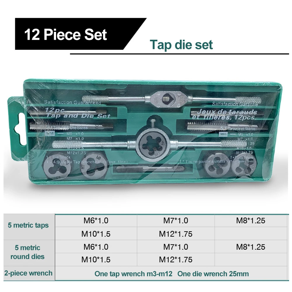 12pcs/set Tap Dies Set NC Screw Thread Plugs Taps Alloy Steel Hand Screw Taps Hand Tools M3-M12 Tap Wrench