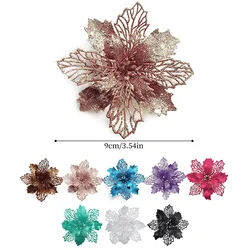 9cm Glitter Artifical Christmas Flowers Christmas Tree Wreath Decorations Fake Flowers Xmas Garland Ornaments New Year 2024