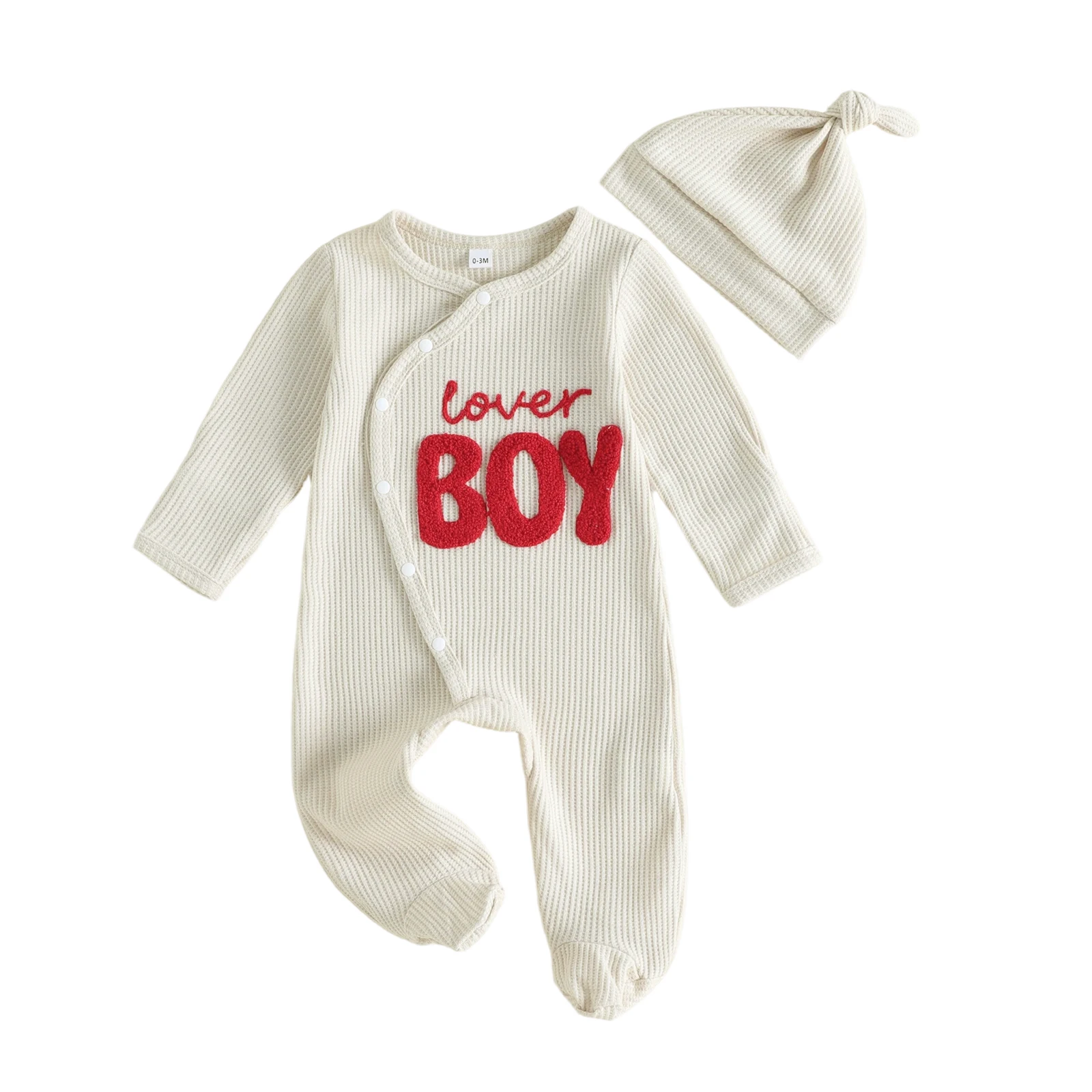 Baby Boy Valentine s Day Romper Embroidery Long Sleeve Bodysuit with Hat