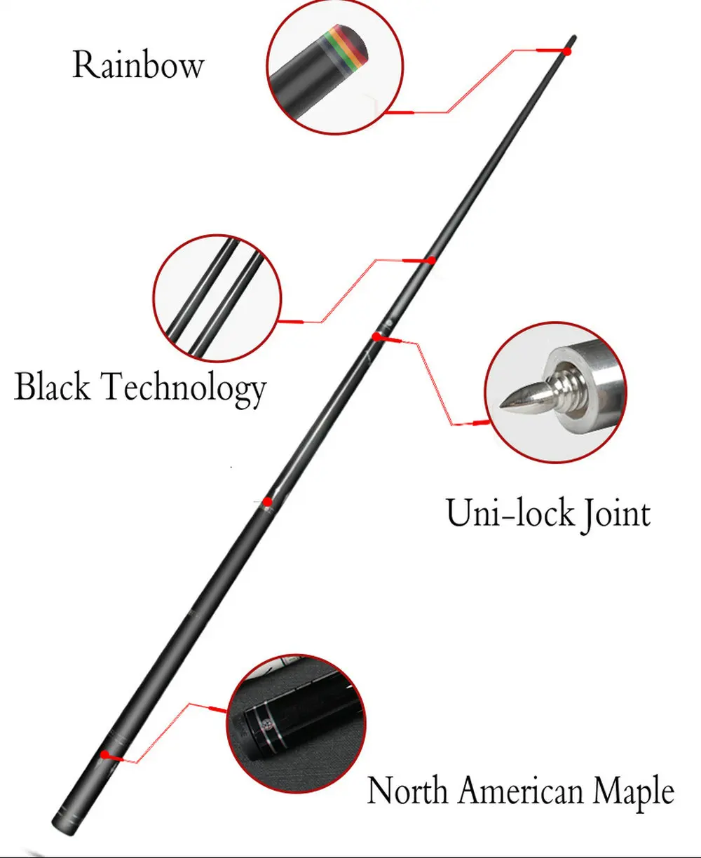 

POINOS 58" 1/2 Black Technology Energy Billiard Pool Cue Stick 10.8MM/11.8MM/13MM + Case Holder Set