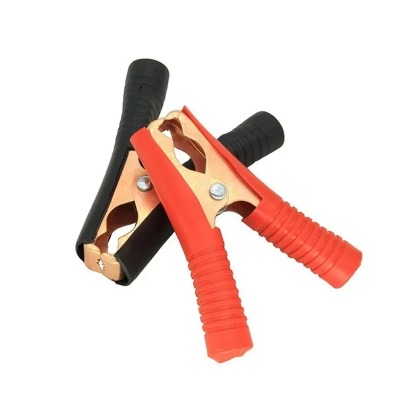 2-Piece 100A Small-Cable Battery Alligator Clips: Hot Copper-Plated, Full-Enclosed, Black/Red Spring Car Crocodile Clamps