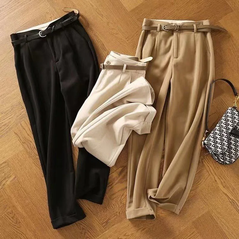 Pantaloni di lana per le donne pantaloni a matita Harem autunno inverno 2024 pantaloni Casual Capris a vita alta pantaloni da ufficio Lady Chic