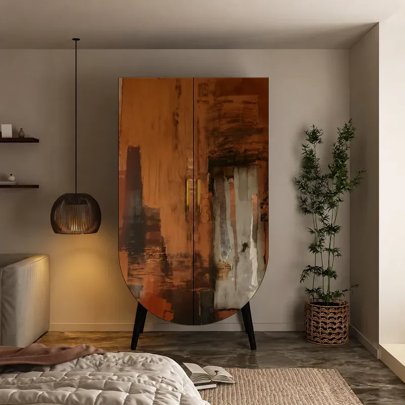 Solid Wood Opposite Door Wardrobe Retro Painted Bedroom Home Wall Storage Decorative Cabinet