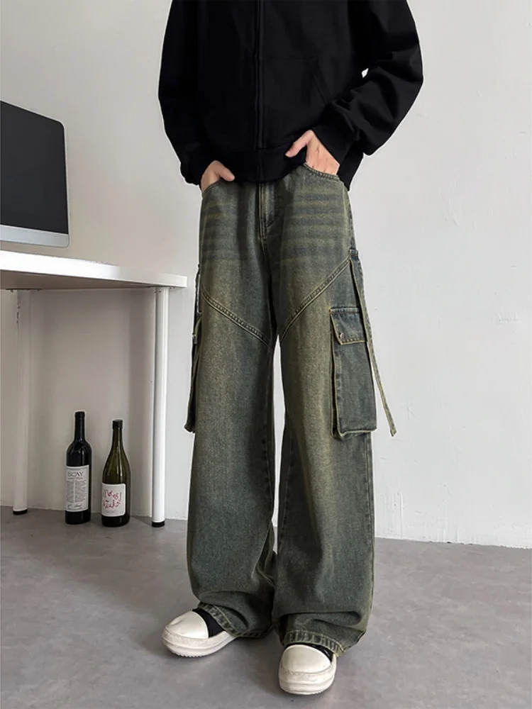 

Мужские джинсы American Sle свободного прямого кроя для работы, весенне-осенние, в стиле High Street, длинные брюки с широкими штанинами