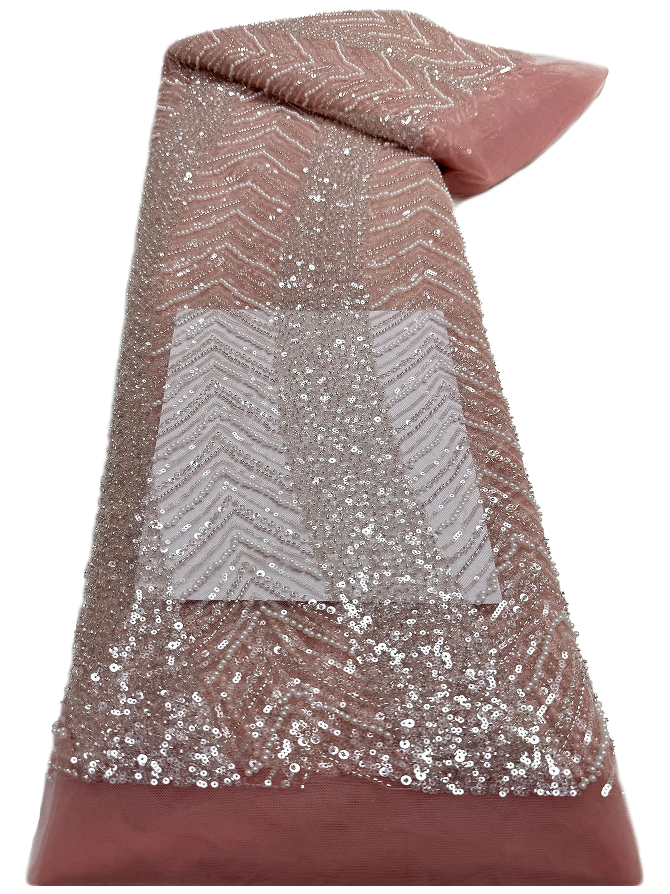 2025 African Handmade Sequins Net Pearls Lace Fabric French Heavy Beaded Tulle Lace Fabric For Bridal Party Dress Material