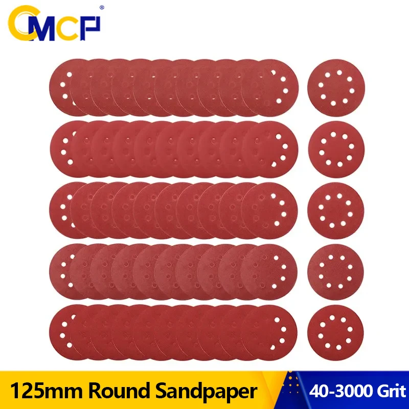 

CMCP 125mm Sandpaper Round Shape Sanding Discs Hook Loop Sanding Paper Buffing Sheet Sandpaper 8 Hole Sander Polishing Pad