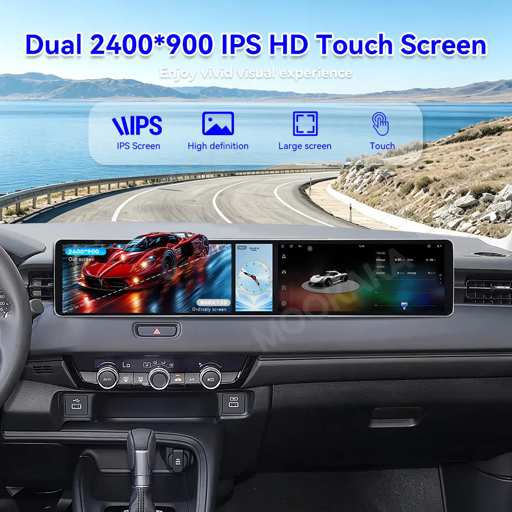 Android 15 Dual 12.3 Inch Triple Screen For Honda XRV 2023-2026 Car Stereo Radio Multimedia Player GPS Navi Wireless CarPlay DSP