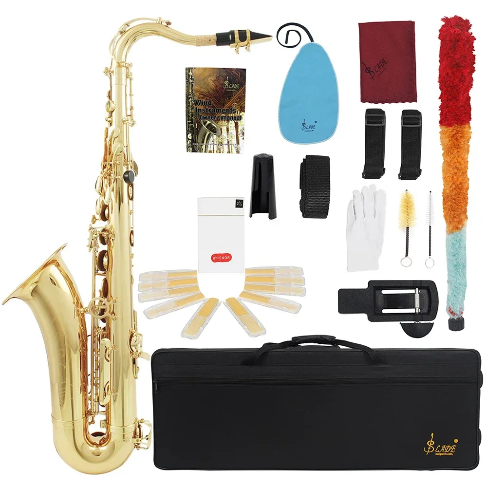 Tenor Saxophone Bb High Quality Brass Tenor Sax Professional Bb Saxophone with Cleaning Cloth Glove Reed Mouthpiece Accessories