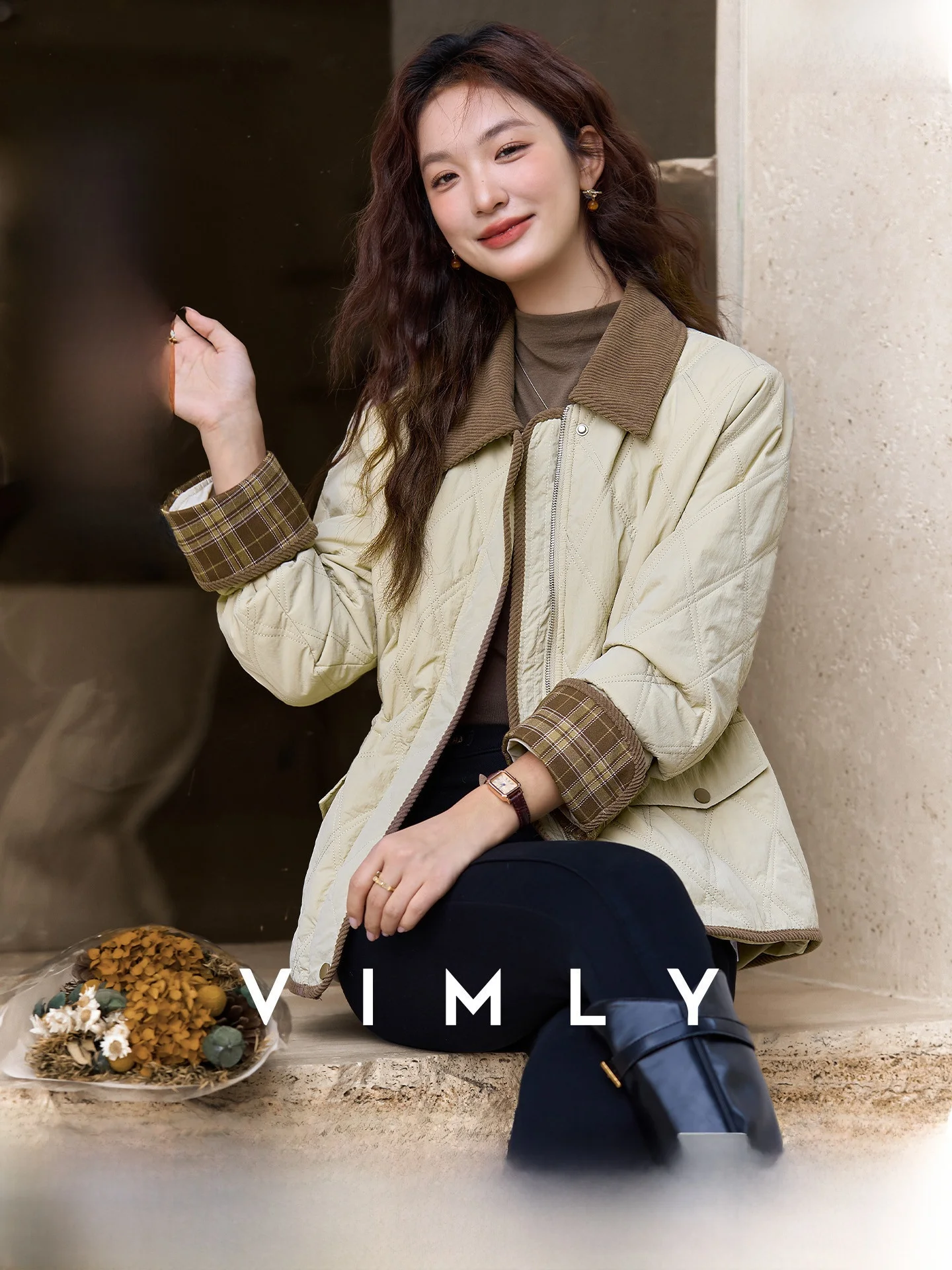 

Vimly Women's Fce Lined Thiened Cotton Jaet Loose Cotton Padded Coat Flip Collar Winter New Sle Commute Nylon Fabric