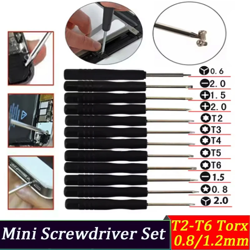 Mini Precision Screwdriver Set T2-T6 Torx 0.8/1.2mm Star Bits Portable Case Included for Phone Watch Repair