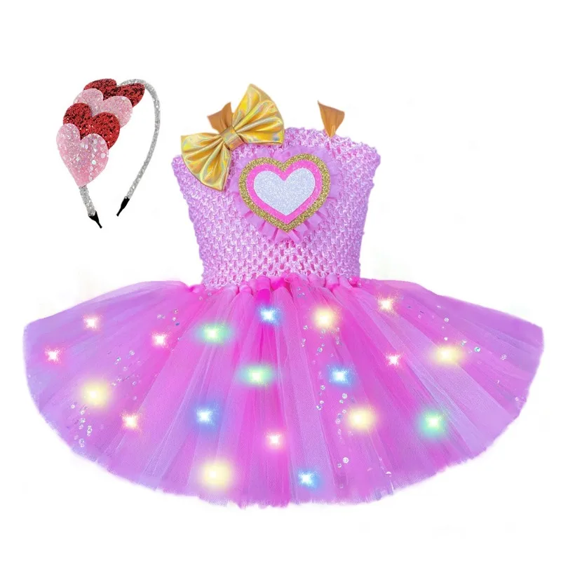 Girls' LED Light-Up Tulle Tutu Dress Set, Kids' Clothes for Birthdays, Halloween, Christmas, Princess Parties and Performances