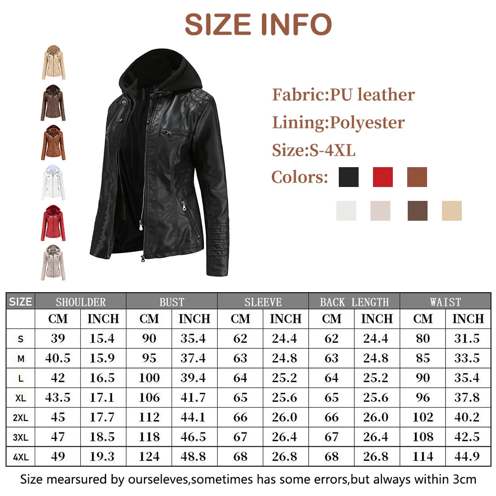 New Women Autumn Faux Leather Jackets Coats, Women Black PU Motorcycle Leather Clothes for Women Jacket Coat XS-7XL