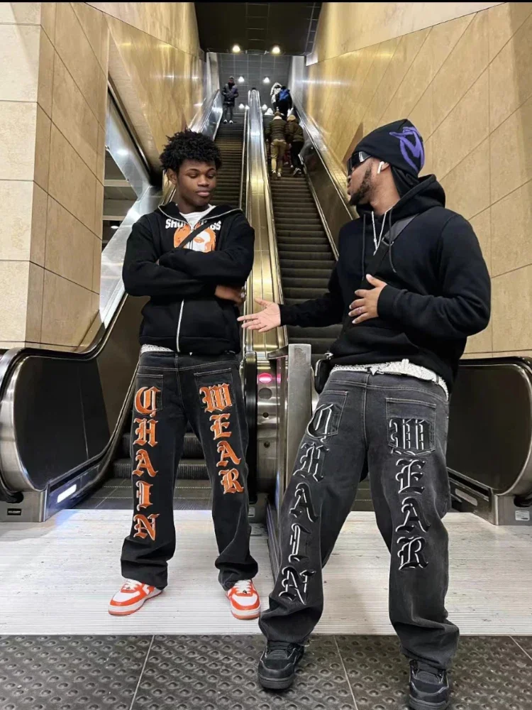 

Y2k Jeans Hip Hop Letter Graphic Print Baggy Jeans Denim Black Pants Men Women 2025 New Harajuku Gothic Wide Trousers Streetwear