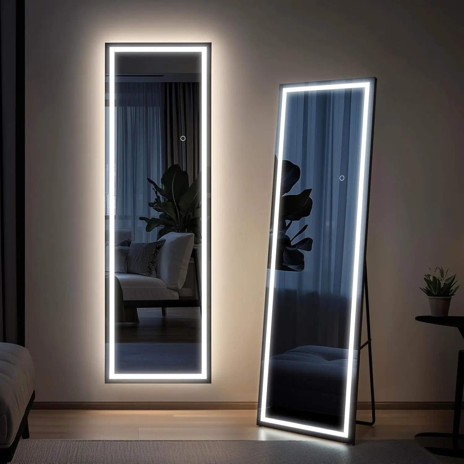 

58""X18"" Full Length Led Mirror With Lights, Dimmable Standing/Wall Mirror For Bedroom, Full Body Lighted Floor Mirror, Vanity