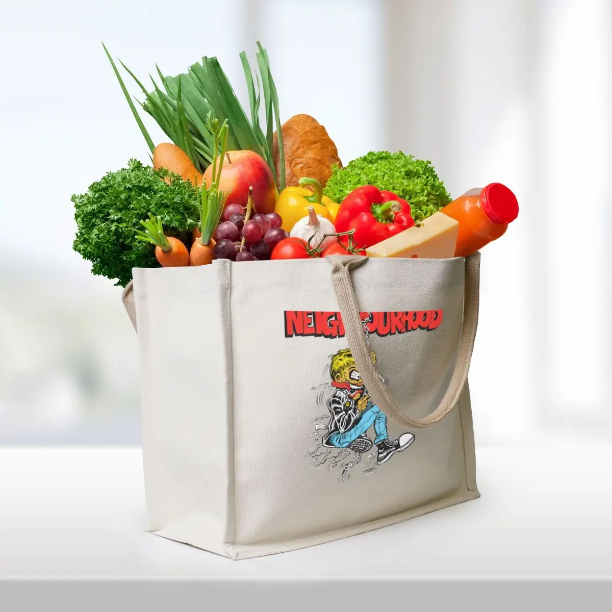 LE NBHD - تي شيرت كارتوني أساسي حمل حقيبة حمل حقائب رجالية قماشية حقيبة نسائية