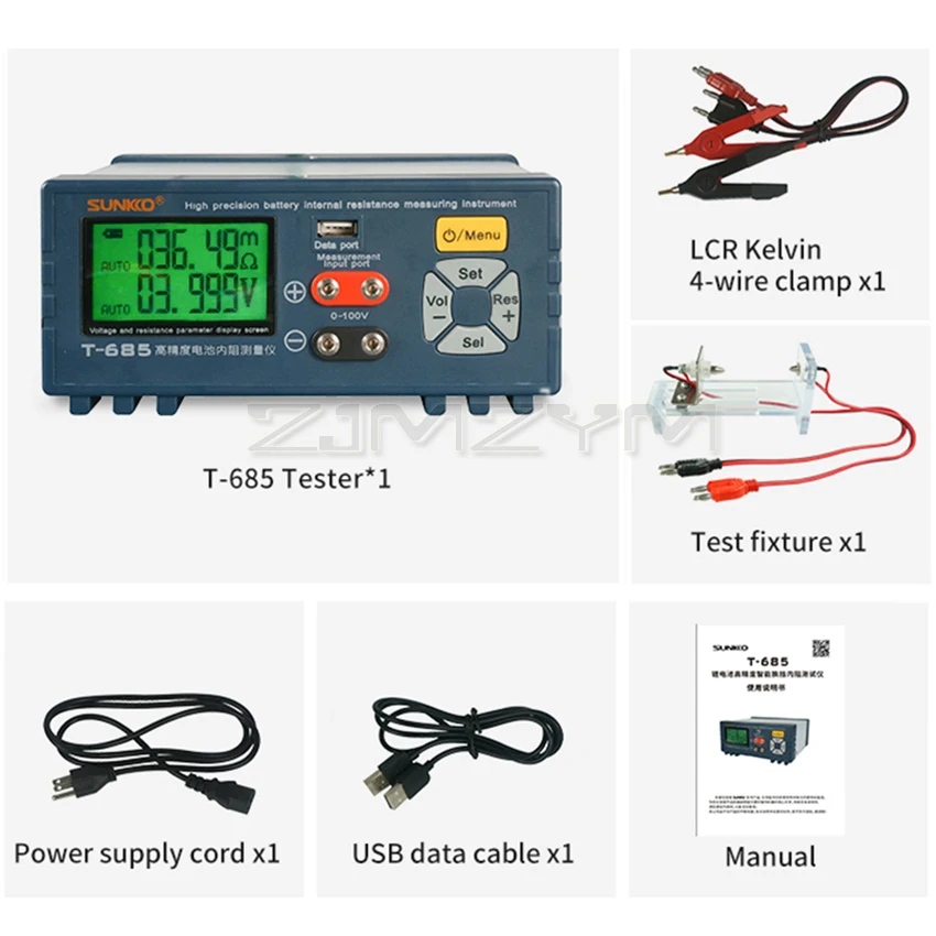 SUNKKO T685 Высокоточный тестер внутреннего сопротивления для литиевой батареи 18650, тестер внутреннего сопротивления напряжения, детектор