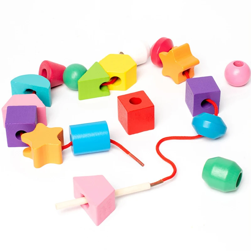 خشبية جلد الخرز التراص لعبة الشكل مطابقة الترتر كتل أداة تطوير المهارات الحركية المعرفية