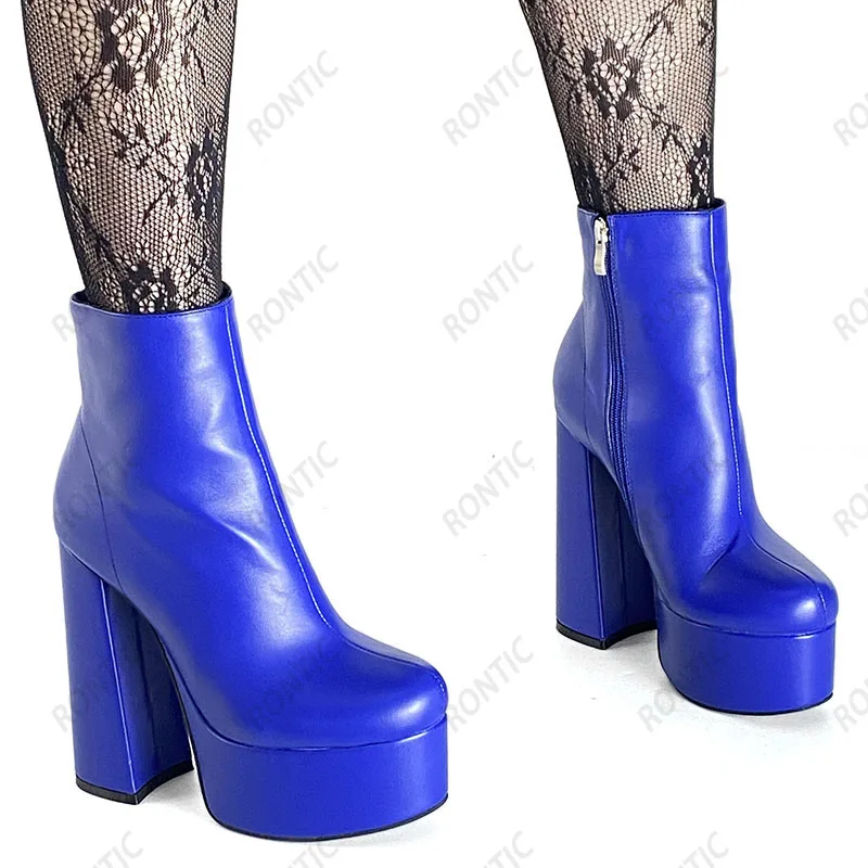 

Rontic Handmade Women Winter Platform Ankle Boots Zipper Block Heels Round Toe Pretty Burgundy Purple Party Shoes US Size 5-15