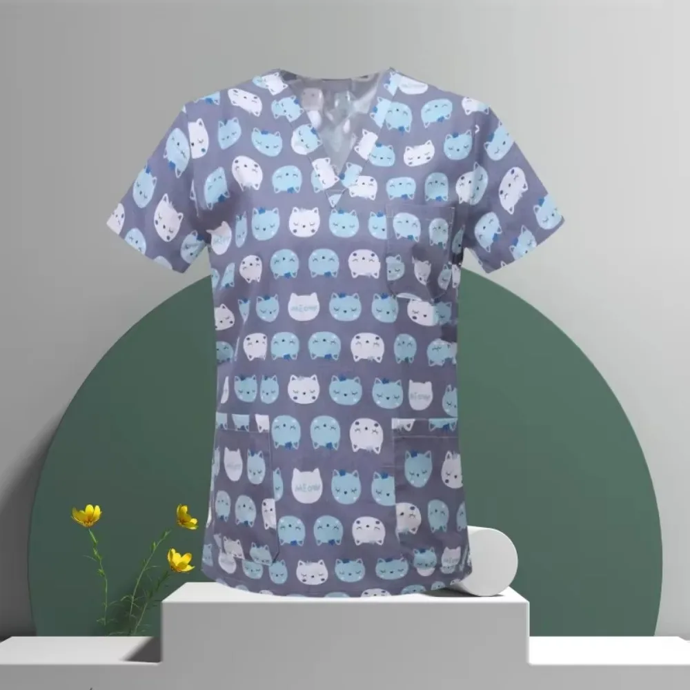 ملابس التمريض النسائية عالية الجودة طباعة الملحقات الأطباء الزي الطبي مستشفى ممرضة صالون تجميل الدعك أعلى النساء