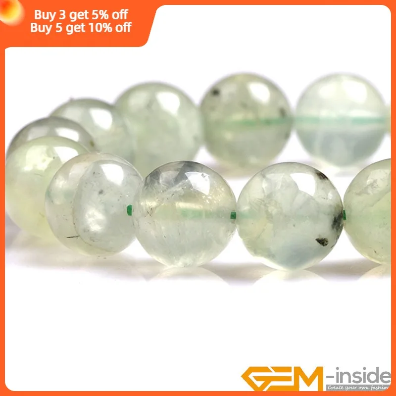 Natural Stone Green Prehnites Round Bead For Jewelry Making Strand 15 inch DIY Bracelet Necklace Loose Beads For Women Gifts