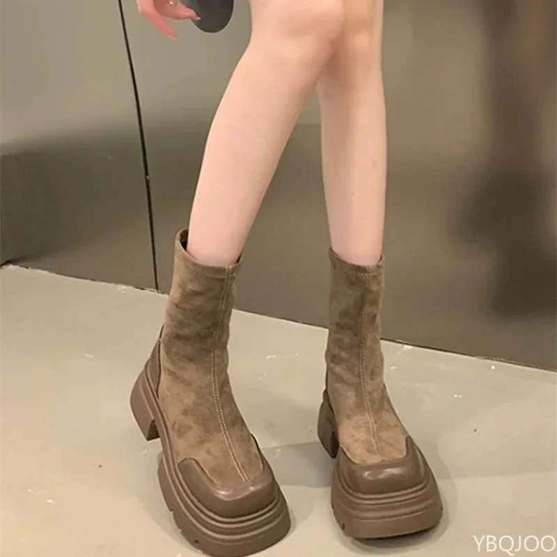 Neue Frühling Herbst Dicken sohlen Höhe Steigerung Retro Kurze Stiefel frauen Casual Einfache Anti rutsch Verschleiß beständig Kurze Stiefel
