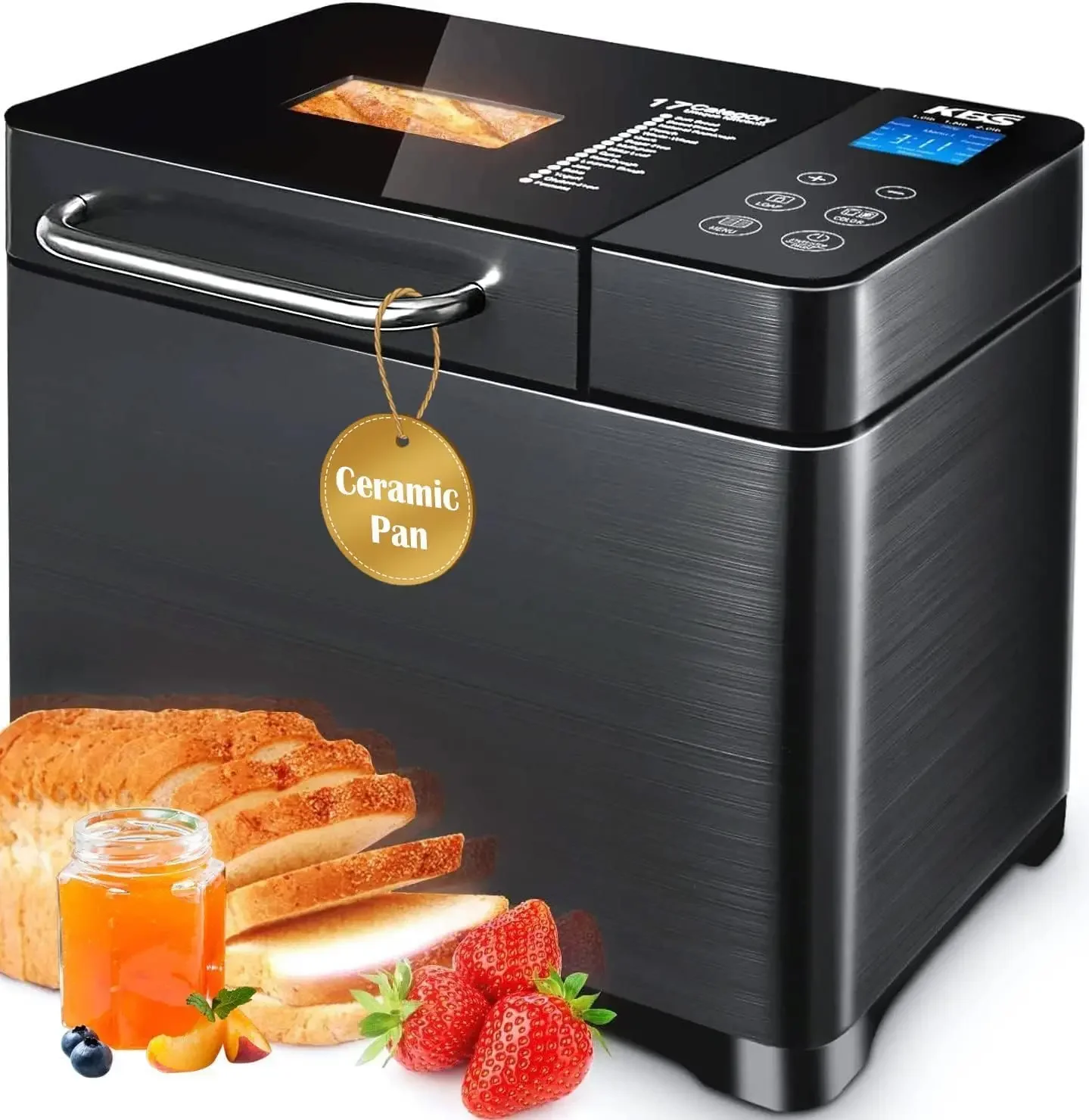 17-in-1 Bread Maker-Dual Heaters, 710W Machine Stainless Steel with Gluten-Free, Dough Maker,Jam,Yogurt PROG, Auto Nut Dispenser