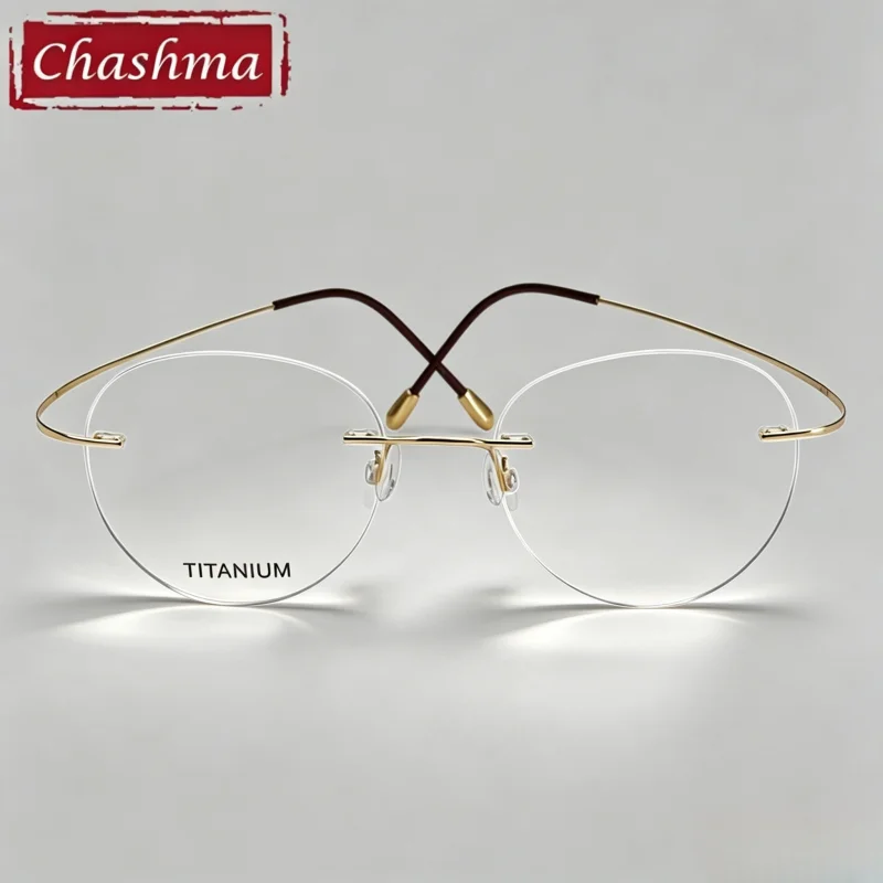

Chashma Prescription Glasses 2 g Men Round Eyeglasses Graduation Lenses Light Optical Frames Rimless Titanium Eyeglass for Women