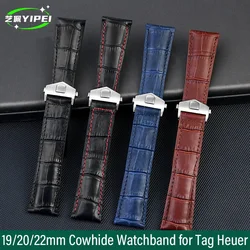 cowhide watch strap for TAG Heuer Calera Watchband 19mm 20mm 22mm Blue brown black red line Men's folding buckle Accessories