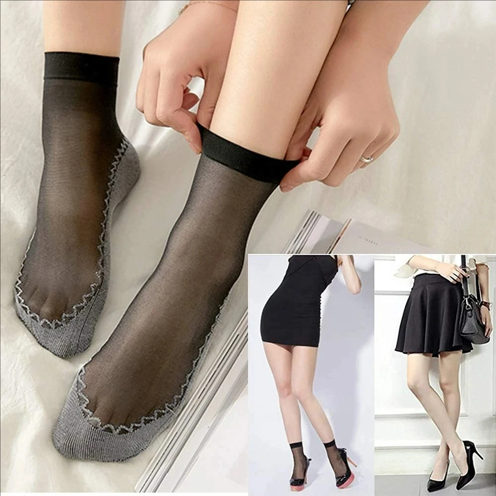1/5/10 Pasang Kaus Kaki Renda Ultratipis Kaus Kaki Sutra Sejuk Musim Panas Wanita Jaring Wanita Elastis Anti-selip Bawah Sambungan Pergelangan Kaki Pendek Sox