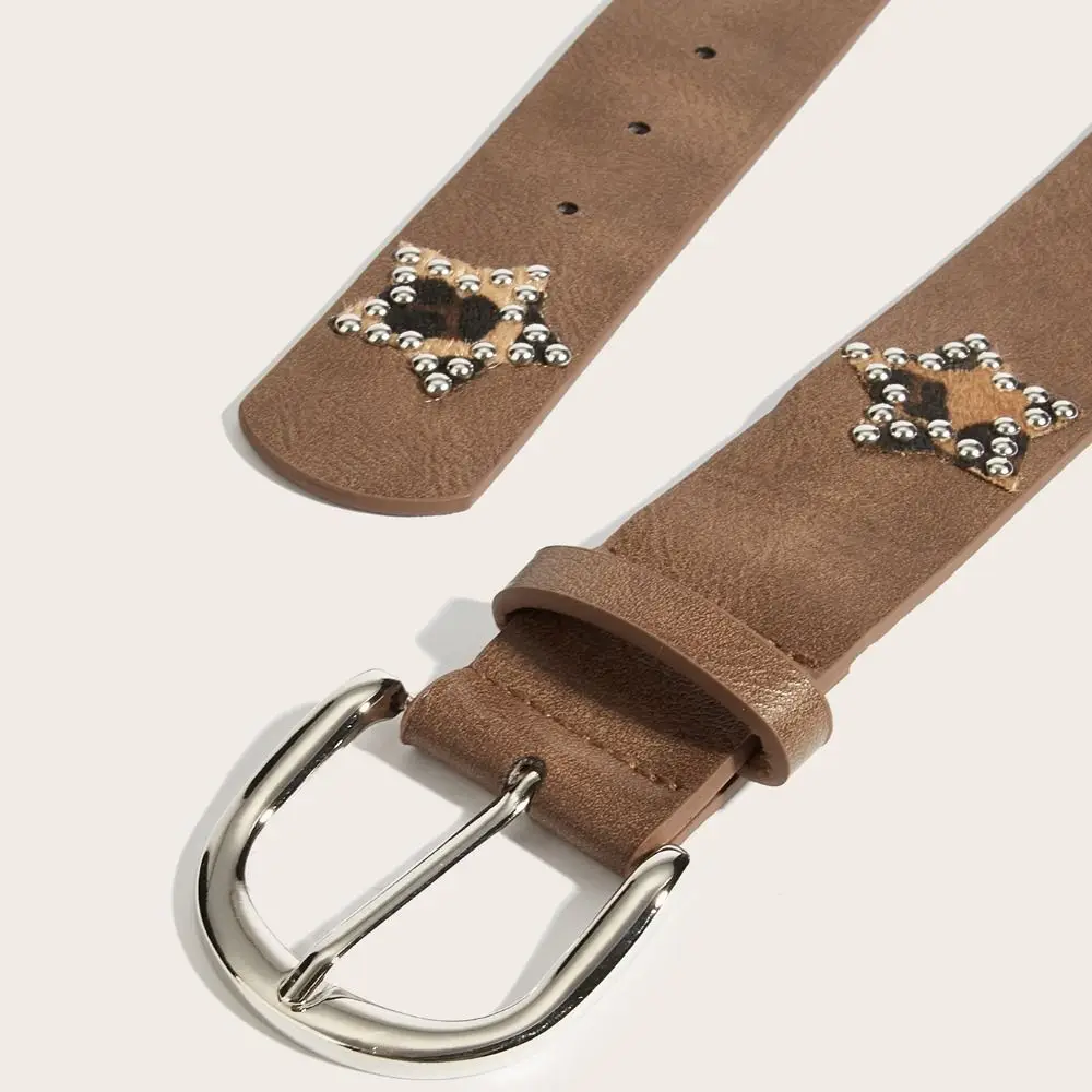جديد ريترو الهيب هوب حزام الخماسي عنصر البني بولي Leather حزام جلد حجر الراين الديكور دبوس مشبك حزام ملابس الشارع