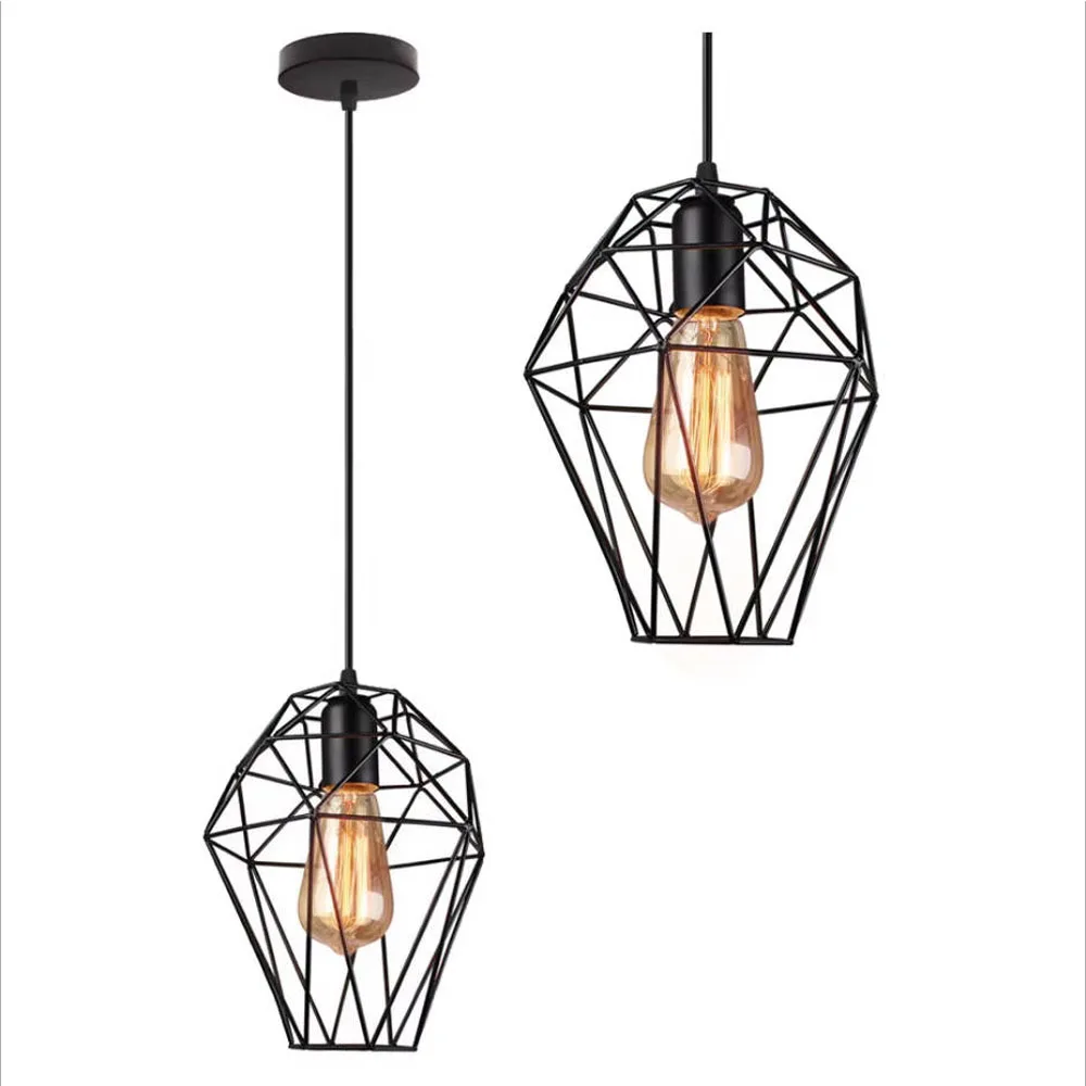 Modern Vintage Ceiling Pedant Light Fixture Birdcage Diamond Lampshade Hanging Lighting Chandelier for Home Living Room Decor