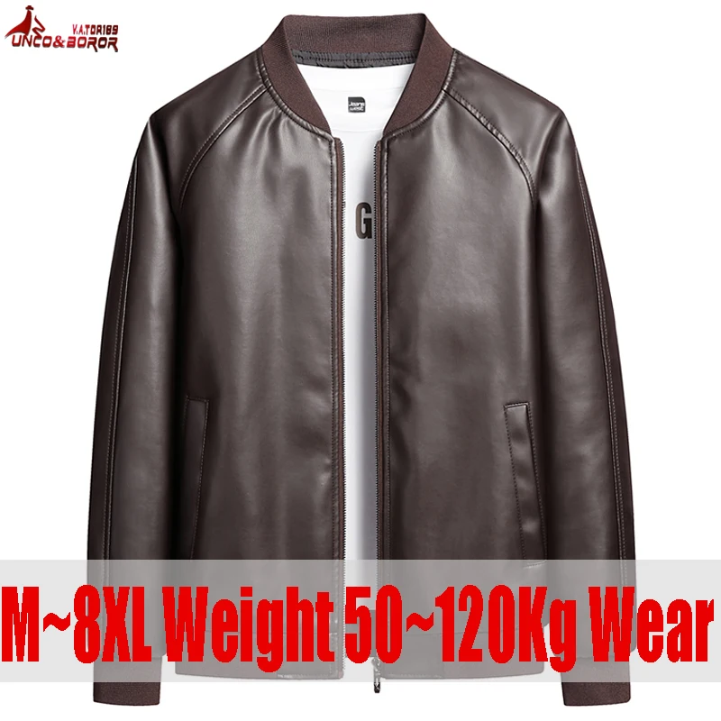 

Oversize 7XL 8XL Autumn Winter Men’s Faux PU Leather Motorcycle Jacket Stand-up Collar Biker Leather Jacket Vintage Coat Outwear