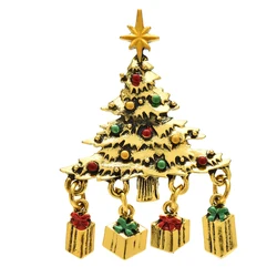 Wuli&baby Vintage Christmas Tree Brooches For Women Men 2-color Gifts Box Tree New Year Brooch Pins Gifts