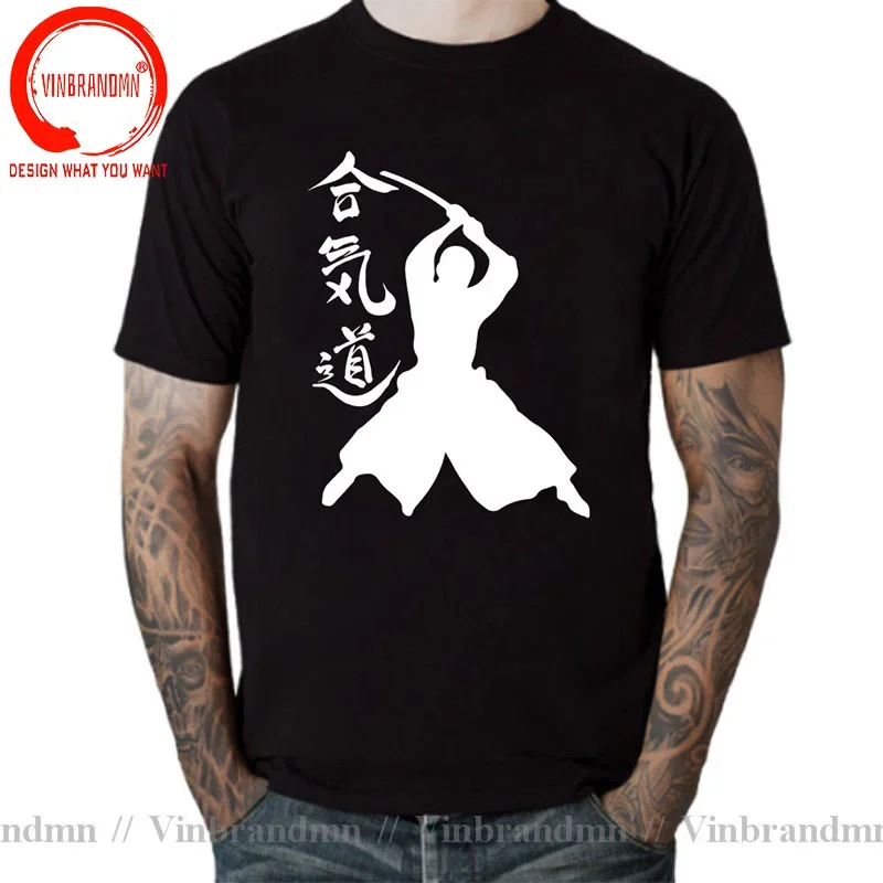 Aikido artes marciales japonesas Shinai Kendo camiseta hombres Japón Kanji camiseta única camiseta Aikido Samurai Spirit camiseta ropa