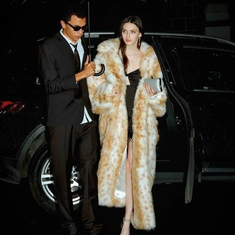 

2024 New Autumn Winter Leopard Print Faux Fur Coat Women Long Thick Warm Outerwear Fashion Trend Plush Jacket