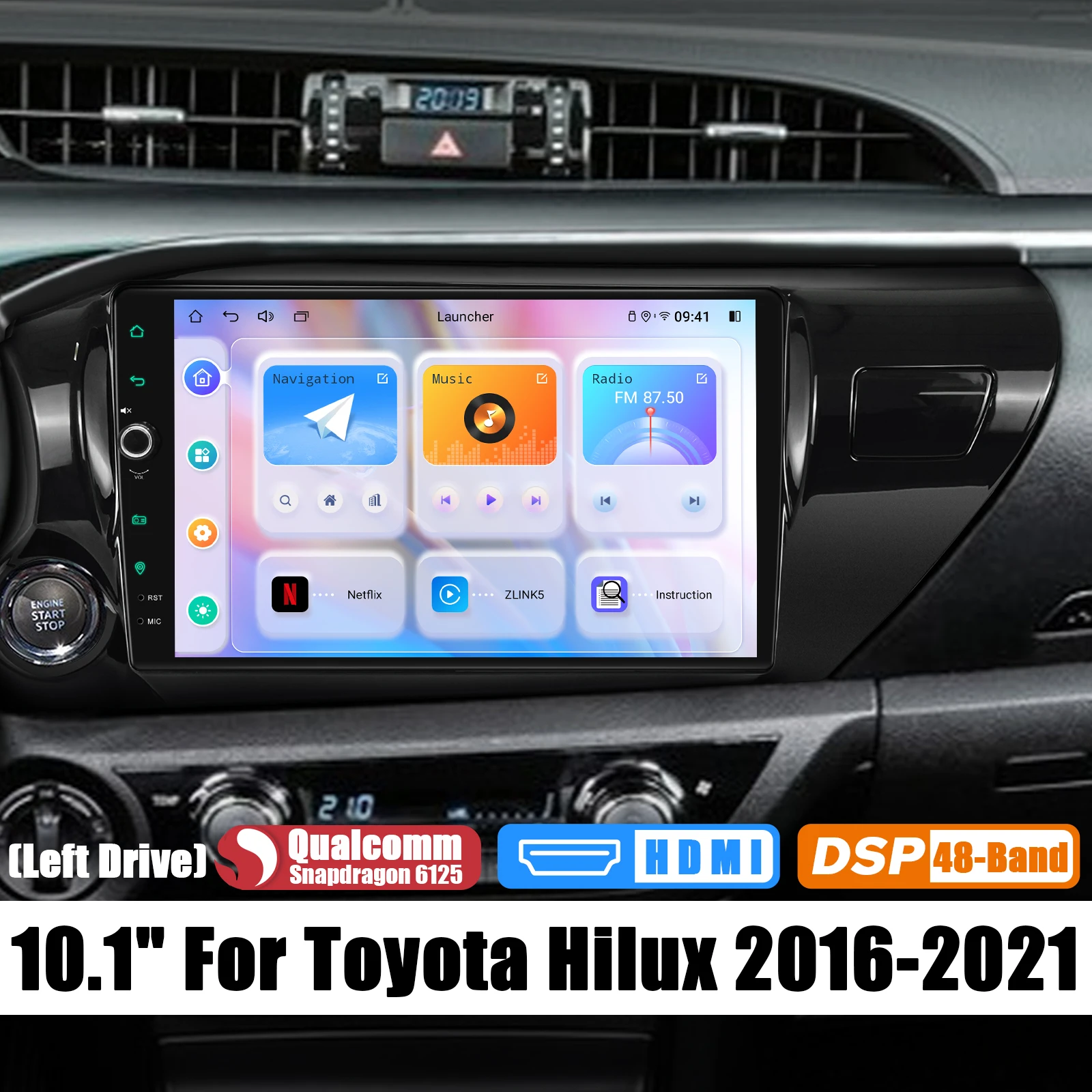 

After-Market Replacement 10"Android Auto Car Radio Stereo Head Unit With Apple Carplay For Toyota Hilux 2016-2020 Left Drive