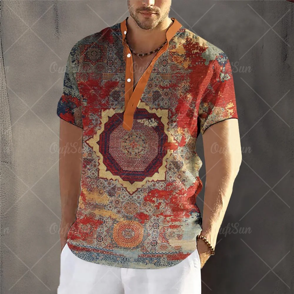 Camisetas de lujo para hombre, camisa hawaiana de manga corta, Top con estampado 3D, cárdigan de gran tamaño, ropa de calle Retro, Henley