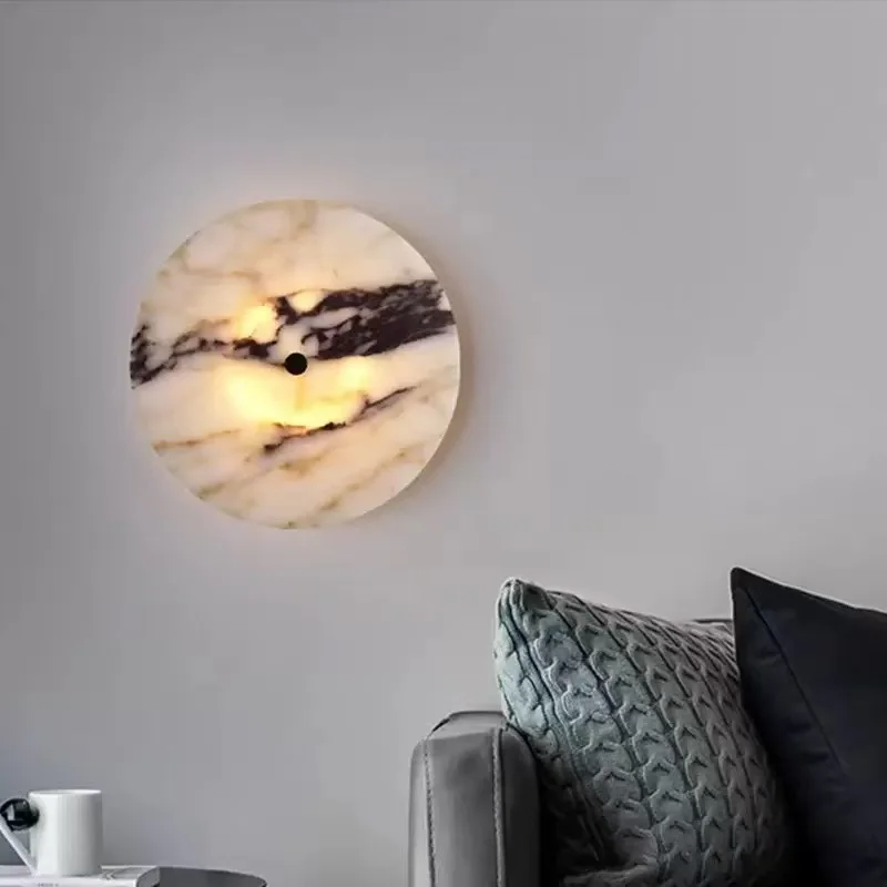 

Round Luxury Natural Stone Wall Lamp Living Room Background Wall light Modern Bedroom Decoration light hallway lighting fixtures