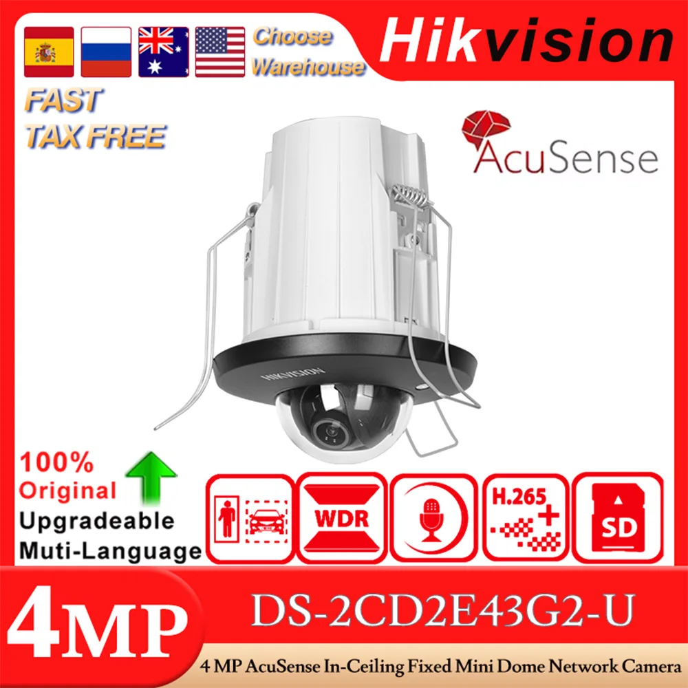 Hikvision-Mini caméra réseau breton avec micro intégré, DS-2CD2E43G2-U d'origine, partenaires plafond acufouet 4MP, protection périphérique Hdissis +