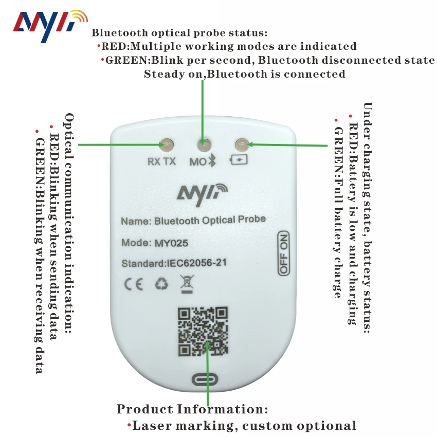 My025 DLMS IEC62056-21 BLE 4.0 بلوتوث لاسلكي IR جامع البيانات محول بصري مقاوم للغبار