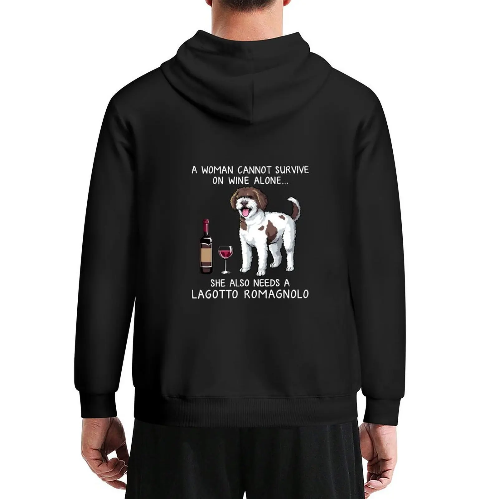 

Lagotto Romagnolo and wine Funny dog Hoodie japanese style men's winter sweater male clothes men's sweat-shirt set hoodie men